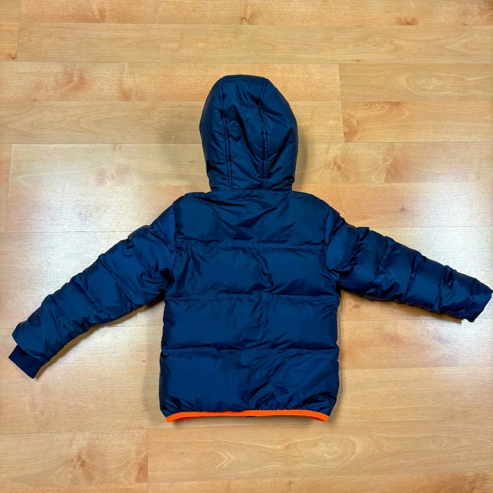 Champion Navy Blue & Orange Fleece Lined Hooded Puffer Jacket Kids XS 4/5